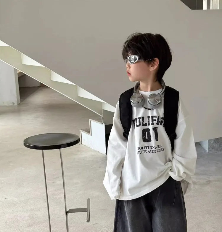 Boys' Vintage Hip-Hop CAMO Wide-Leg Jeans Kids' Spring Autumn 2025 New Release Medium-Large Denim Pants