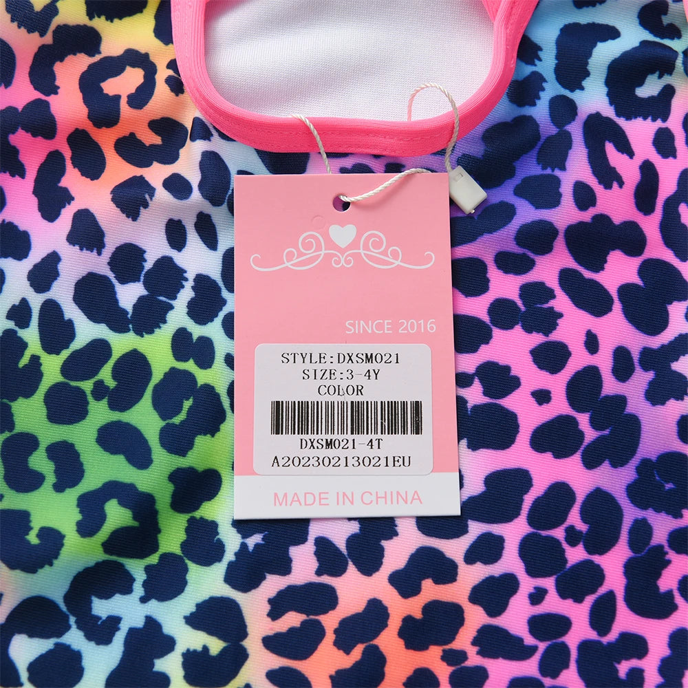 VIKITA Girls Swimming Suits One Piece Swimsuit Leopard Cartoon Kids Swimming Wear Colorful Children Summer Beach Suits Clothing