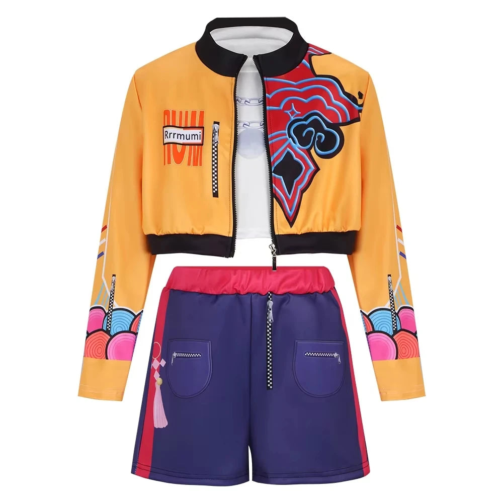 Kids Kpop Demon Hunters Rumi Zoey Mira Cosplay Huntrix Costume For Girls Clothes Group Idol Roleplay Halloween Carnival Suit