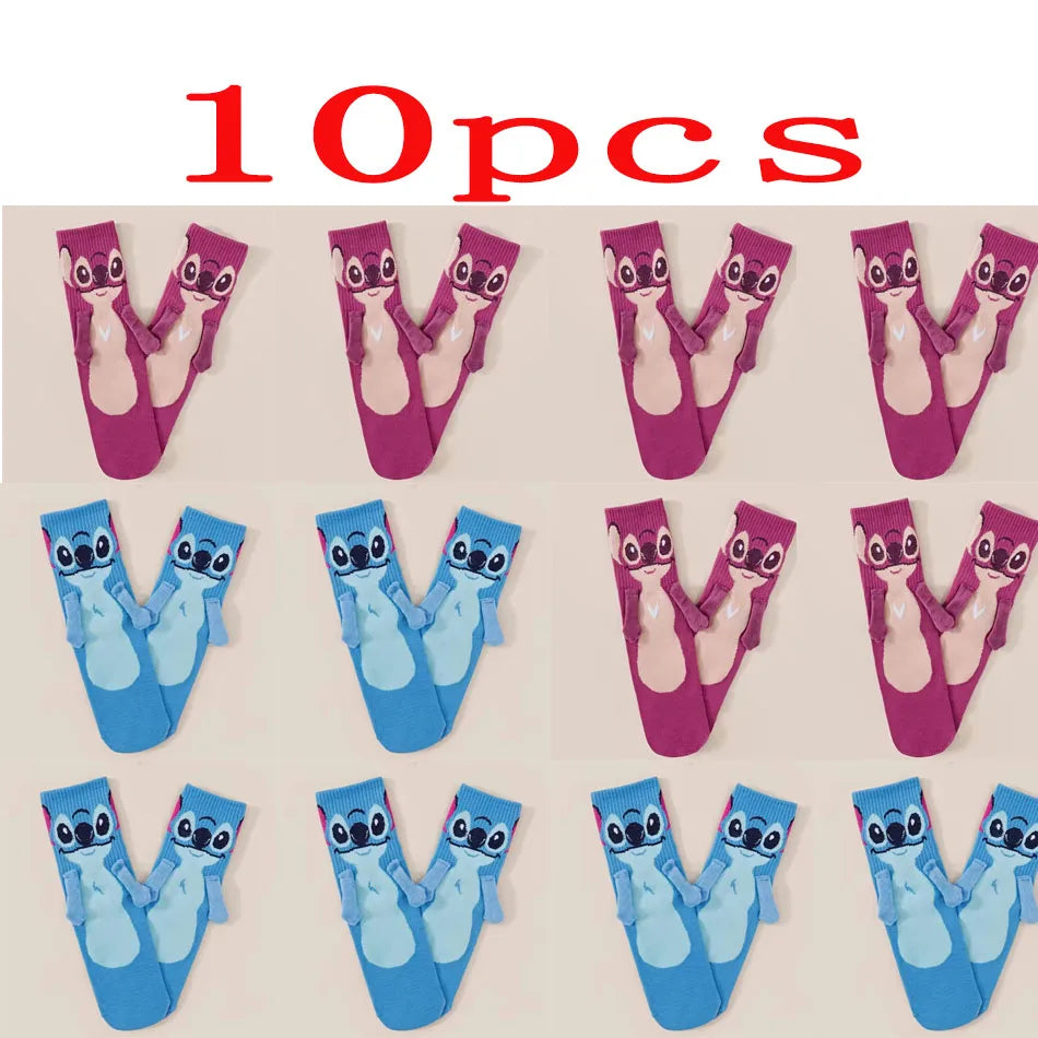 Stitch hand in hand sock sock female Japanese cartoon cartoon tube stack sock cute children Christmas sock gift