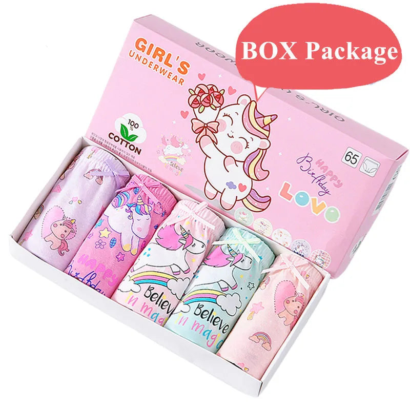 5Pcs/Set Children Underwear For Girls Cotton Soft Baby Girl Briefs Cute Cartoon Kids Triangle Underpants Exquisite Box Packaging