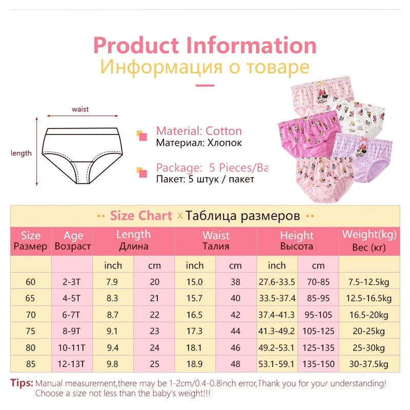 5/10Pcs Cotton Children Triangle Underwear Cute Mickey Minnie Cartoon Girls Panties Soft Unisex Underpants Kids Briefs For Boys