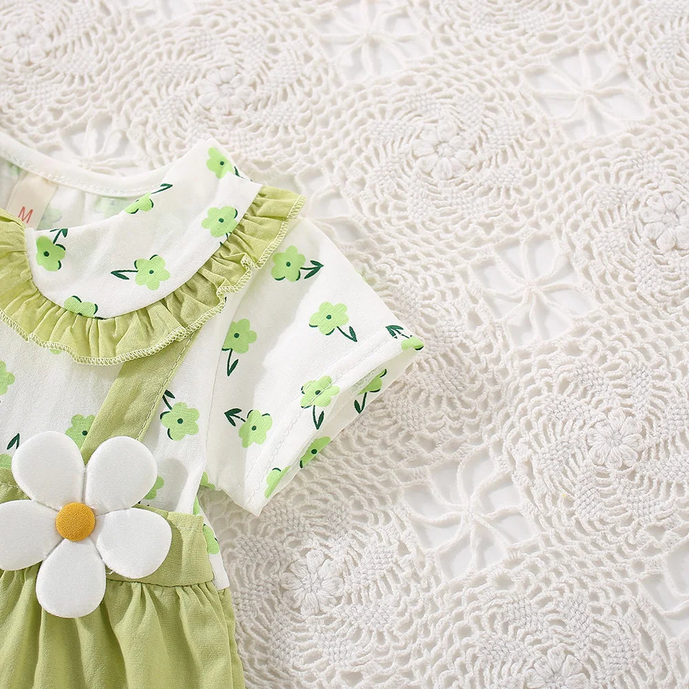 Summer New Style Fake Two Short Sleeved Baby Girl Dress, Small Floral Petal Collar Children'S Clothing (6-24 Months)