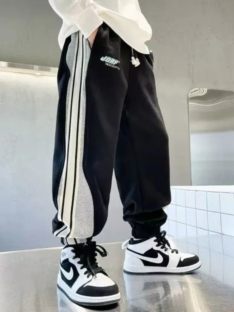 Knit Sport Pants for Boys' Autumn/Winter Casual Wear, Cuffed Joggers, Boys' Sweatpants, Boys' Athletic Pants