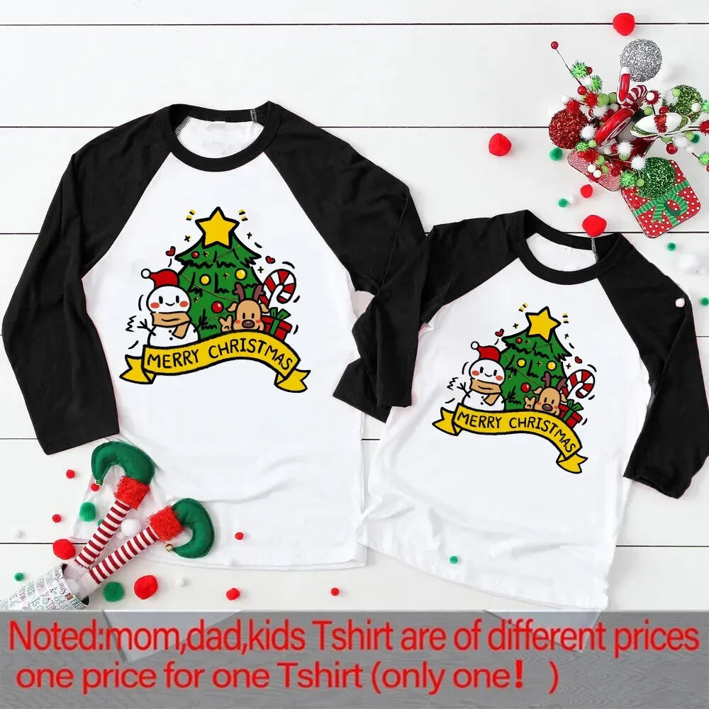 Merry Christmas Deer Print Xmas Family Matching Outfits Father Mother Son Daughter Family Clothes Christmas Party Family T-Shirt