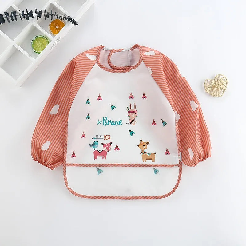 PANGDUBE Waterproof Art Smock Long Sleeve Coverall with Pocket Toddler Painting Apron Baby Feeding Bib for Boys Girls Bib