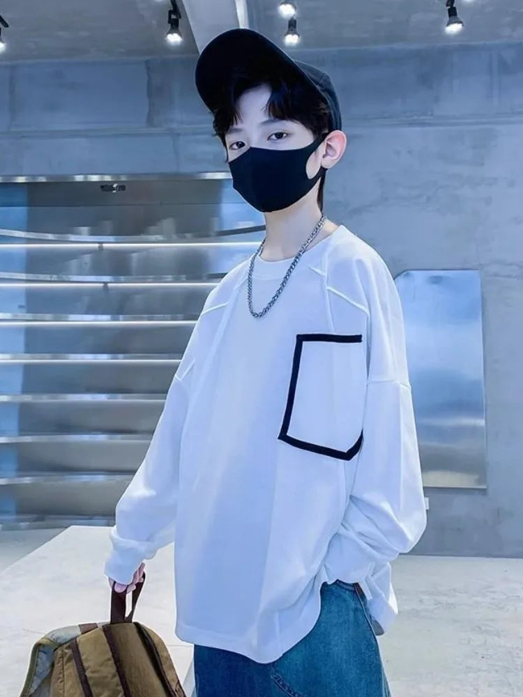 Long Sleeve Cotton T-shirt 8 To 10 Year Old Boy Clothes Children's Clothing Boys Kids 2025 Outdoor Boys' From 12 Years T-shirts