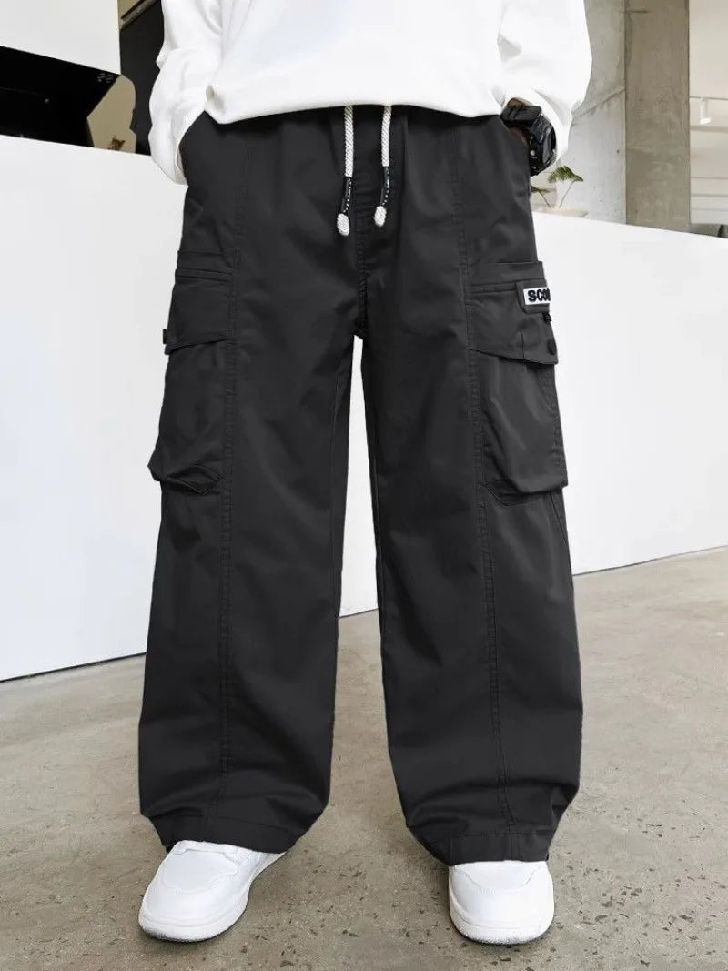 2025 Spring Autumn Boys' Cuffed Cargo Pants Straight Leg Cotton Stylish New Design
