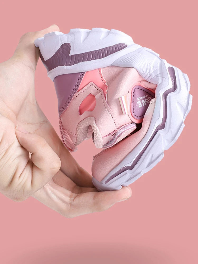 Girls' autumn and winter sports shoes, anti slip leather surface, elementary school students' spring outdoor shoes, middle-aged