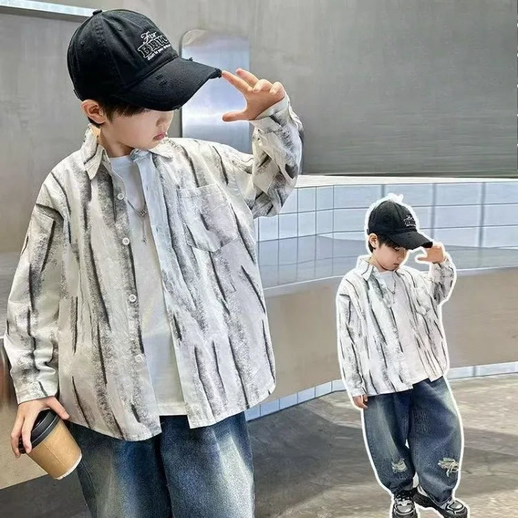 2025 New Boys' Spring Autumn Long Sleeve Shirt Toddler Boys Stylish Long Sleeve Shirt Trendy Design for Kids