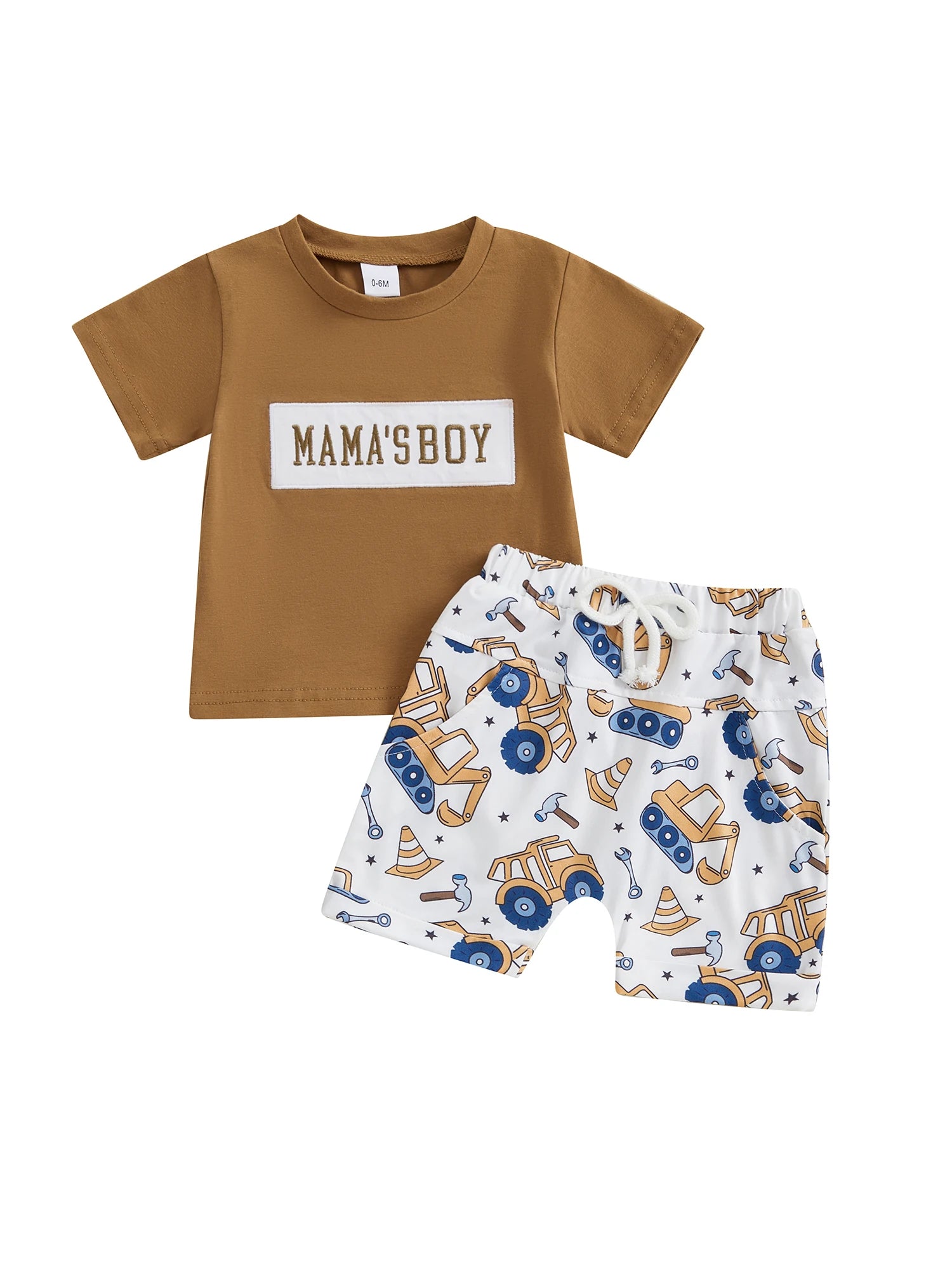 Adorable Baby Boys Summer Outfits with Fun Letter Print T-Shirt and Cute Digger Print Shorts Set for 2-Piece Stylish Ensemble