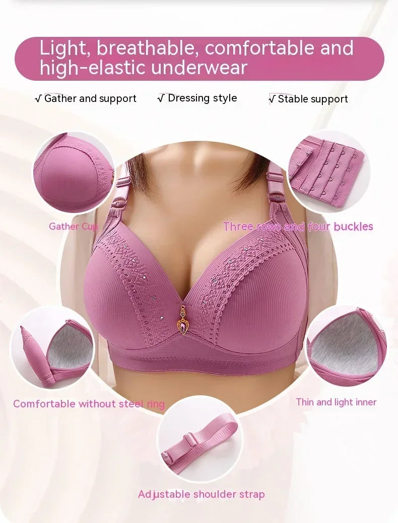 Gathered Side Collection Lifting Underwear Breasts Brassiere Large Size Bra Full Cup Underwear Brassiere No Steel Ring  Bra