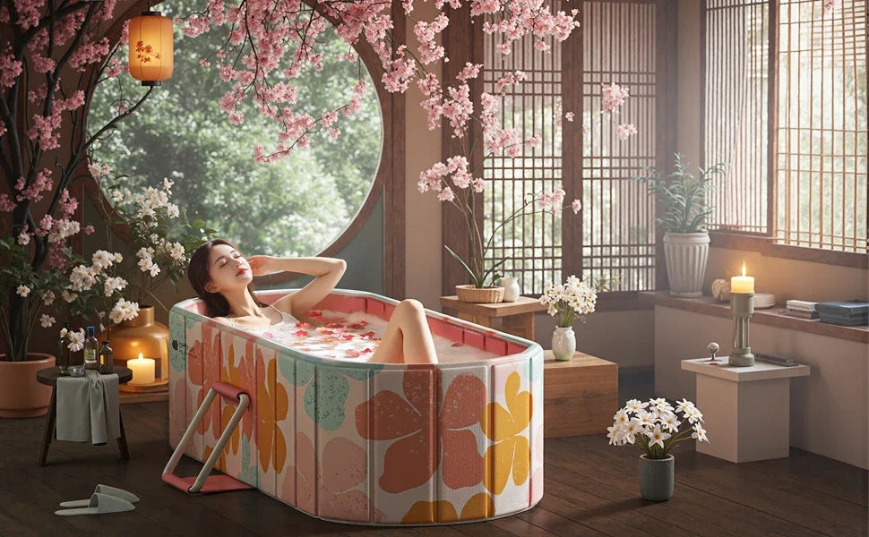 Foldable Bathtub Freestanding Japanese Soaking Tub Portable Shower Stall Tub Bathroom SPA Bath for Adult Kid Outdoor Hot Ice Tub