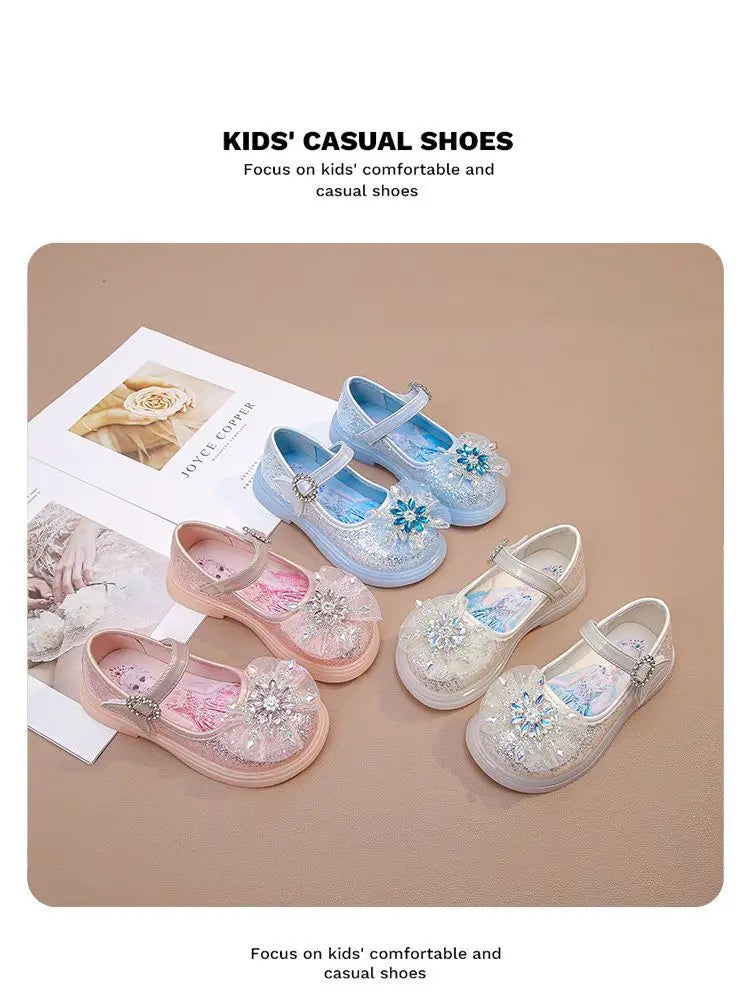 Disney Children's High Heel Princess Elsa Party LED Light Shoes Summer Girls Sandals Baby Girls' Crystal Blue Pink Shoes 23-34