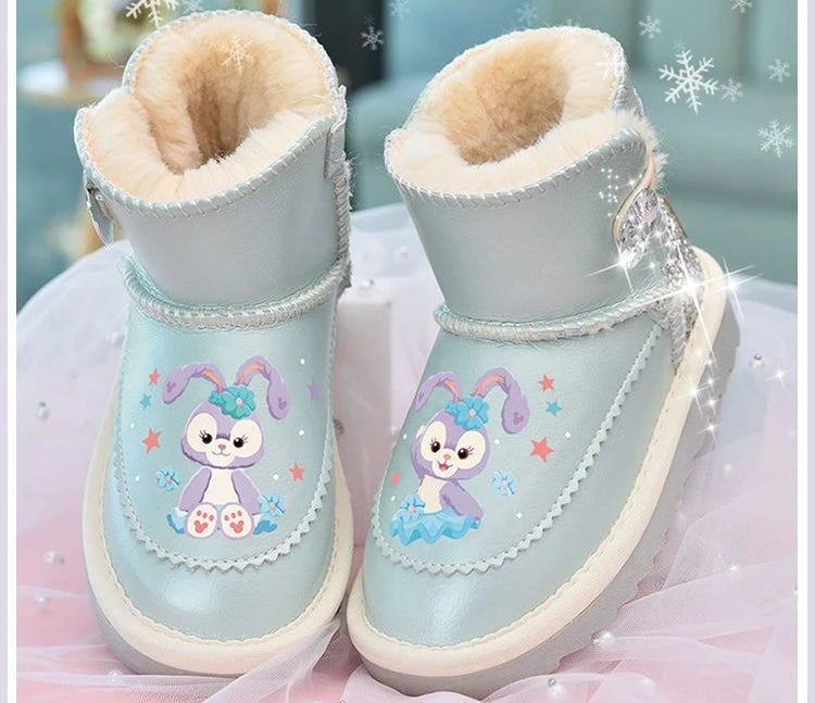 Disney Girls' Snow Boots Genuine Leather StellaLou Cartoon Waterproof Winter Children's Shoes Baby Girls' Thickened Ankle Boots