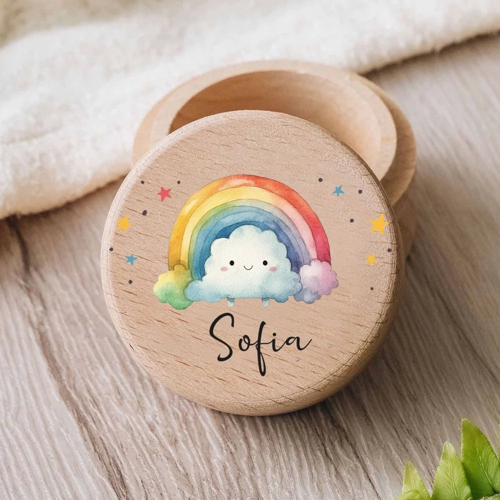 Personalised Baby Wooden Rainbow Tooth Box Milk Teeth Storage Collect Teeth Umbilical Save Gifts Custom Name Keepsake Boxes