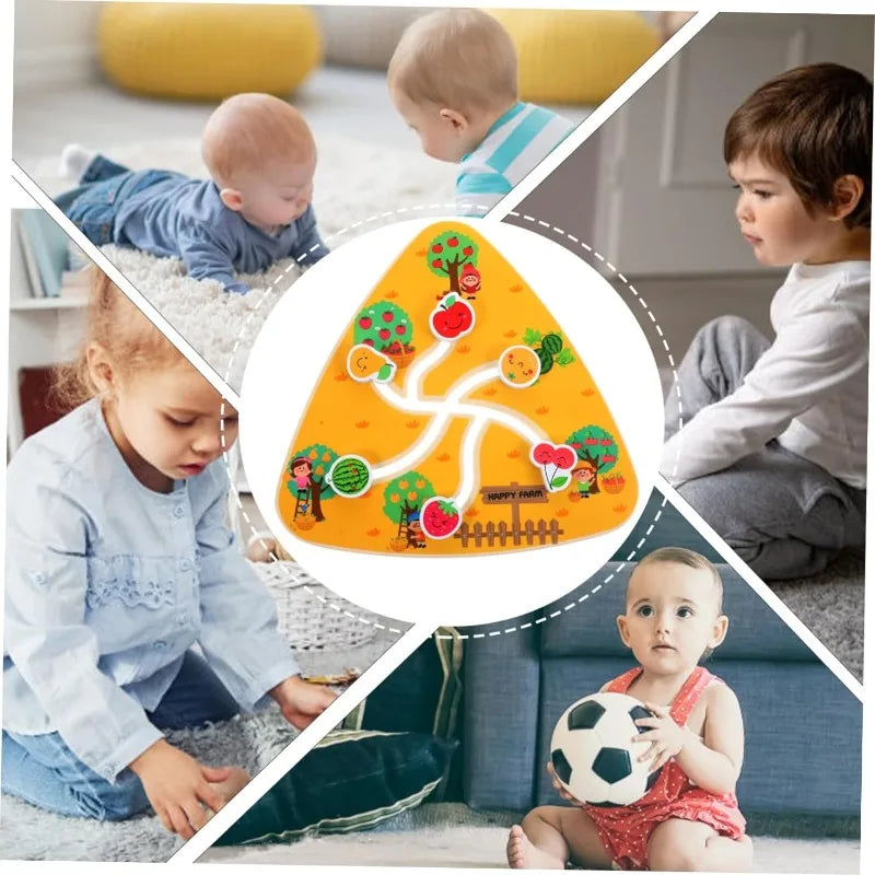 Board Game Toddlers Toy Walking Maze Wooden Chess Board Wooden Fruit Maze Board Movable Maze Board Wood Board Taste Game