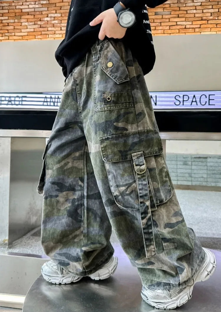 2025 New Boys Autumn Camouflage Tactical Pants - Kids Cargo Pants with Multiple Pockets, Trendy & Comfortable for 8-14 Years Old