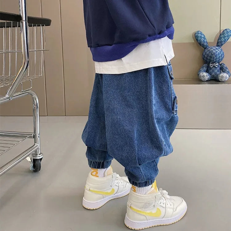 Autumn Boys' Cargo Pants - Durable Denim Jeans for Kids, Streetwear Style, Comfortable & Trendy