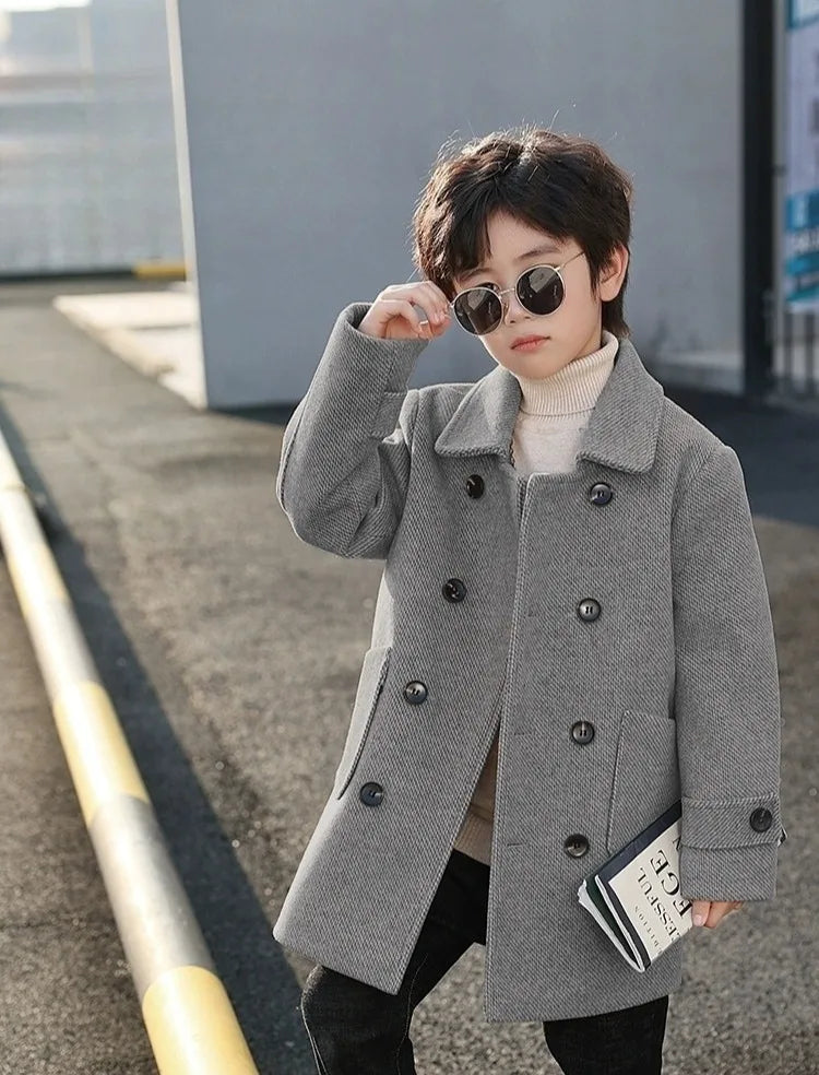 2025 Autumn Winter Kids Korean Style Plus Size Warm Thickened Wool Coat Windbreaker Stylish Outdoor Jacket