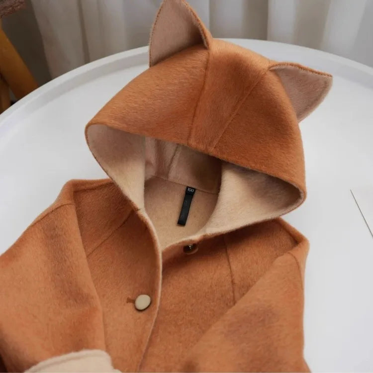 2025 Autumn New Kids Cartoon Cute Fox Wool Coat Thickened Warm Winter Outerwear for Boys Girls Toddler To Teen