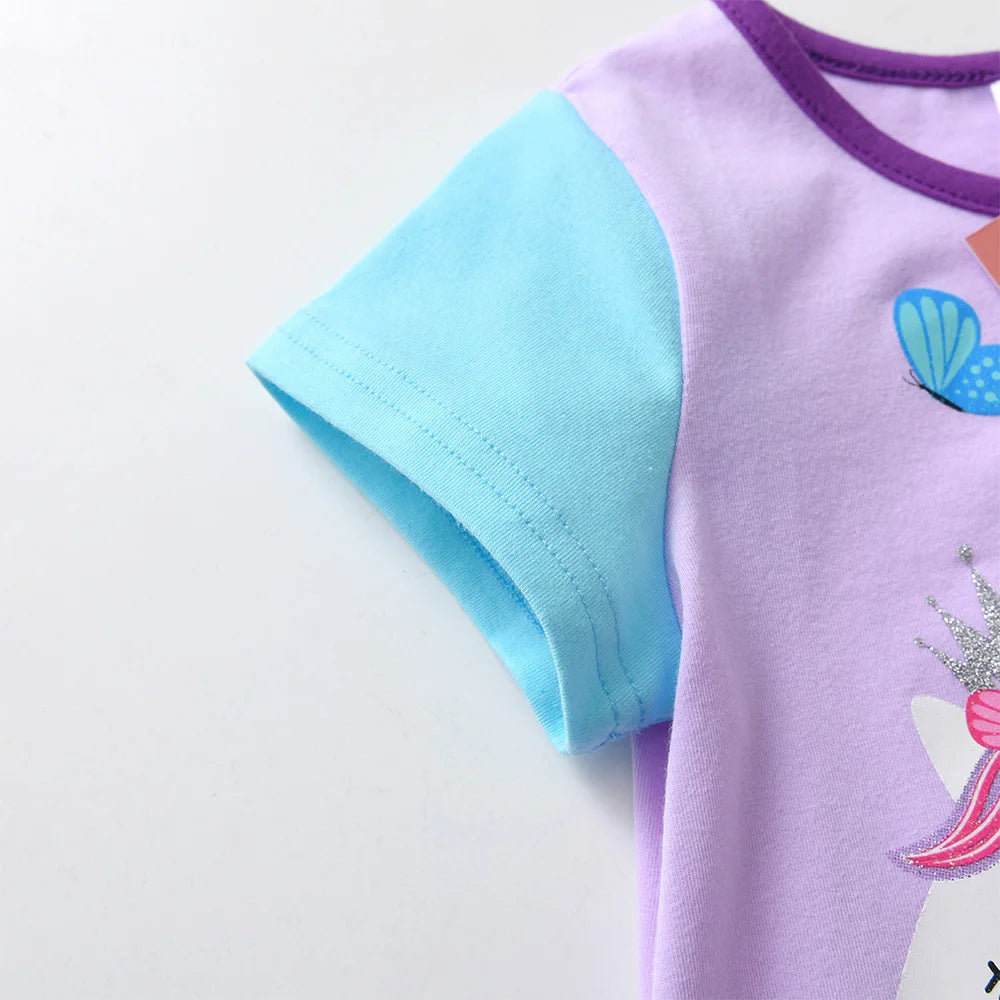 VIKITA Girls O Neck Short Sleeve Summer T Shirt Kids Unicorn Flower Cartoon Print T Shirts Girls Daily Cotton Casual Tops Wear