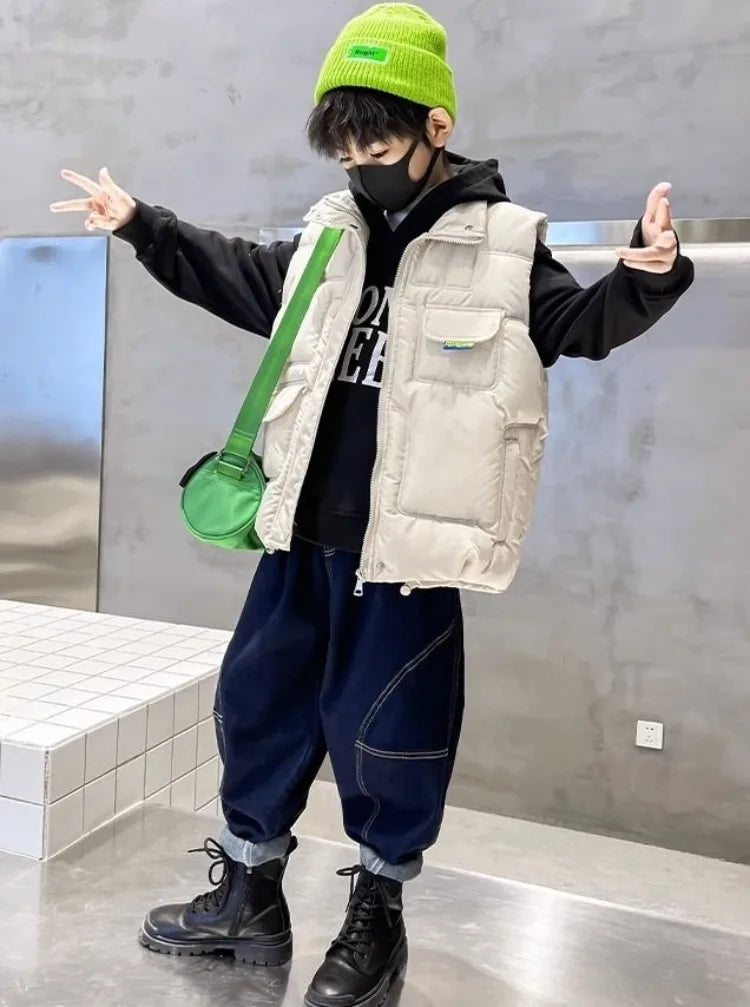 Boys' Thermal Insulated Down Jacket Autumn Winter Kids' Outerwear Plus Size Cape Vest Stylish Trendy