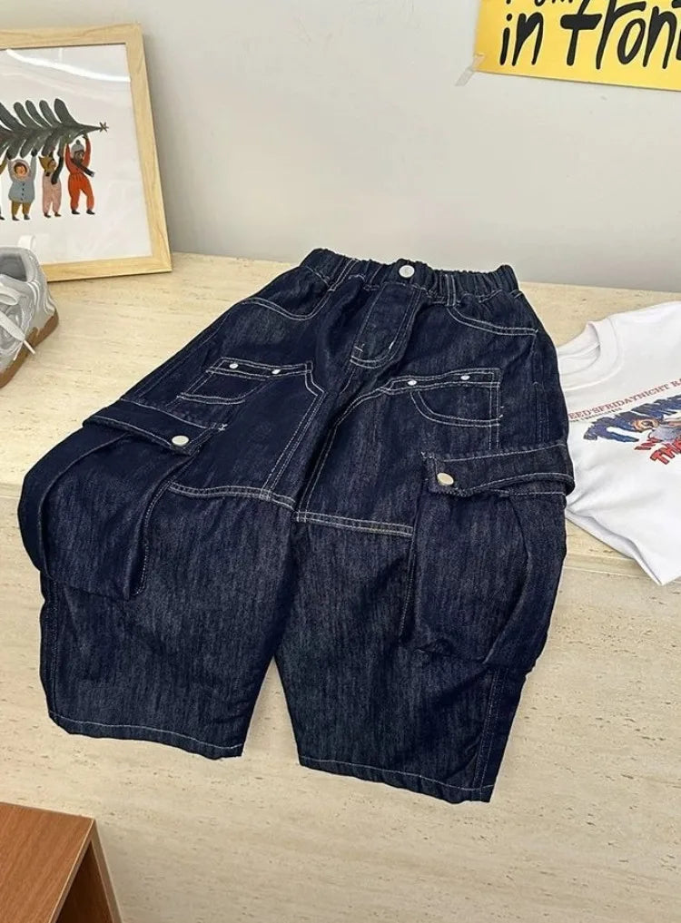 2025 New Boys' Solid Color Jeans - Loose Fit Straight Leg Kids' Long Pants with Pockets, Trendy & Stylish Denim for Active Boys