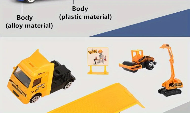 Play Vehicles Set Toy Construction Police Car Fire Engine Truck Playset Friction Powered Engineering Toy for Boys Girls Toddlers