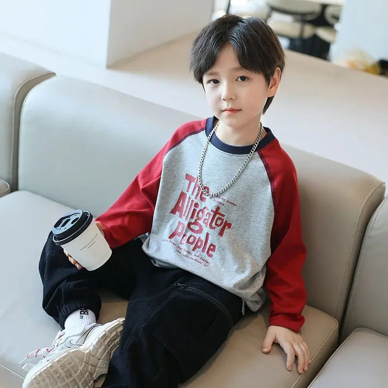 Long Sleeve T Shirt for Kids Graphic Shirts Korean Children's Clothing 2025 8 To 10 Year Old Boy Clothes Boys Cartoon Fashion