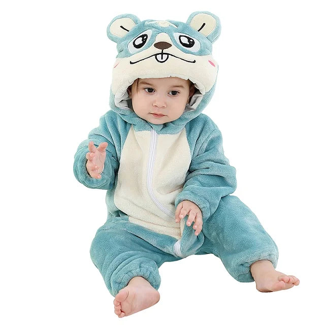 MICHLEY Halloween Costume Infant Baby Clothes Rompers Winter Flannel Hooded Bodysuits Pajamas Animals Overall Jumpsuit For Bebe