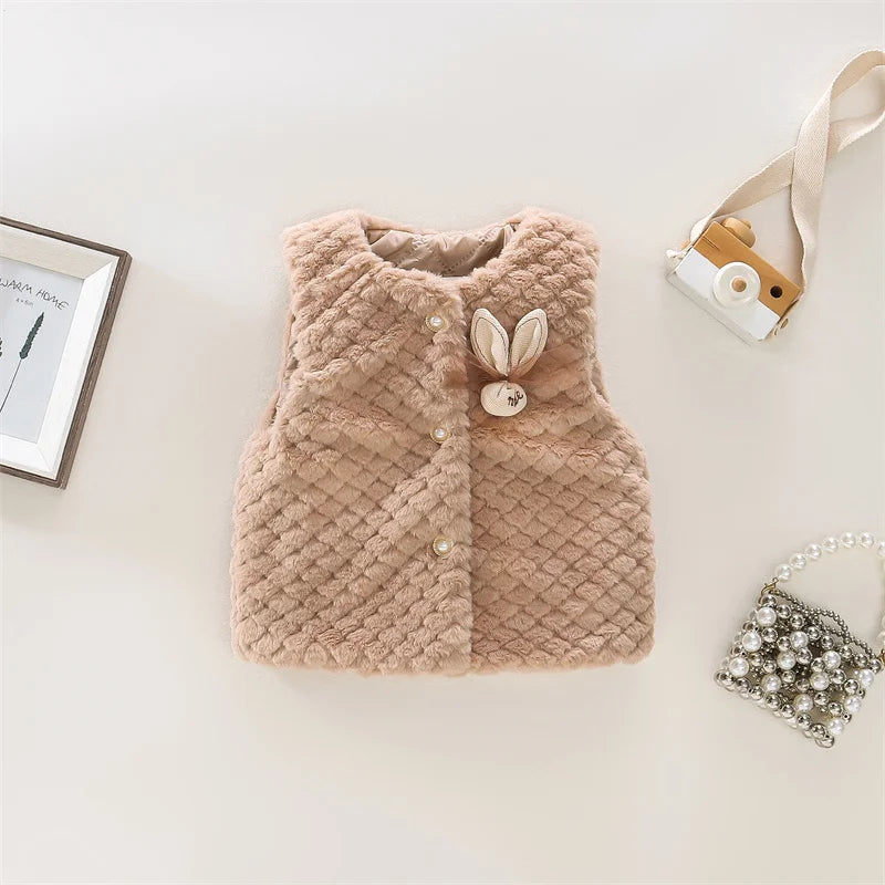 (9 Months -3 Years Old) Autumn And Winter New Simple Solid Color Baby Girl Vest, Fashionable And Warm Children'S Clothing