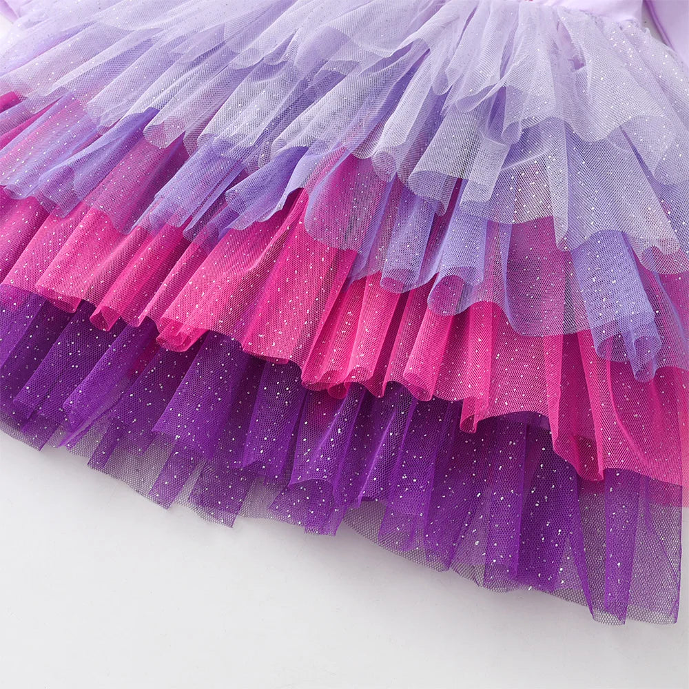 VIKITA Winter Princess Dress Flying Sleeve Children Birthday Party Costumes Cake Layer Tutu Kids Dress Butterfly Sequin  Clothes