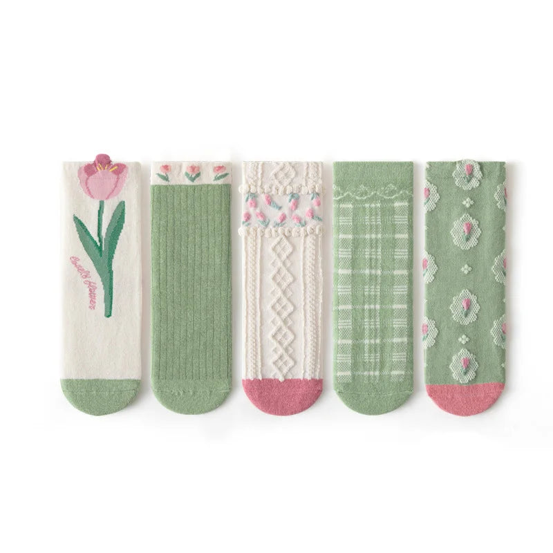 5/10 pairs Kids Socks Sets for Girls 2025 Cute Cartoon Unicorn Floral Print Children Ankle Short Breathable Cotton Toddler Sock