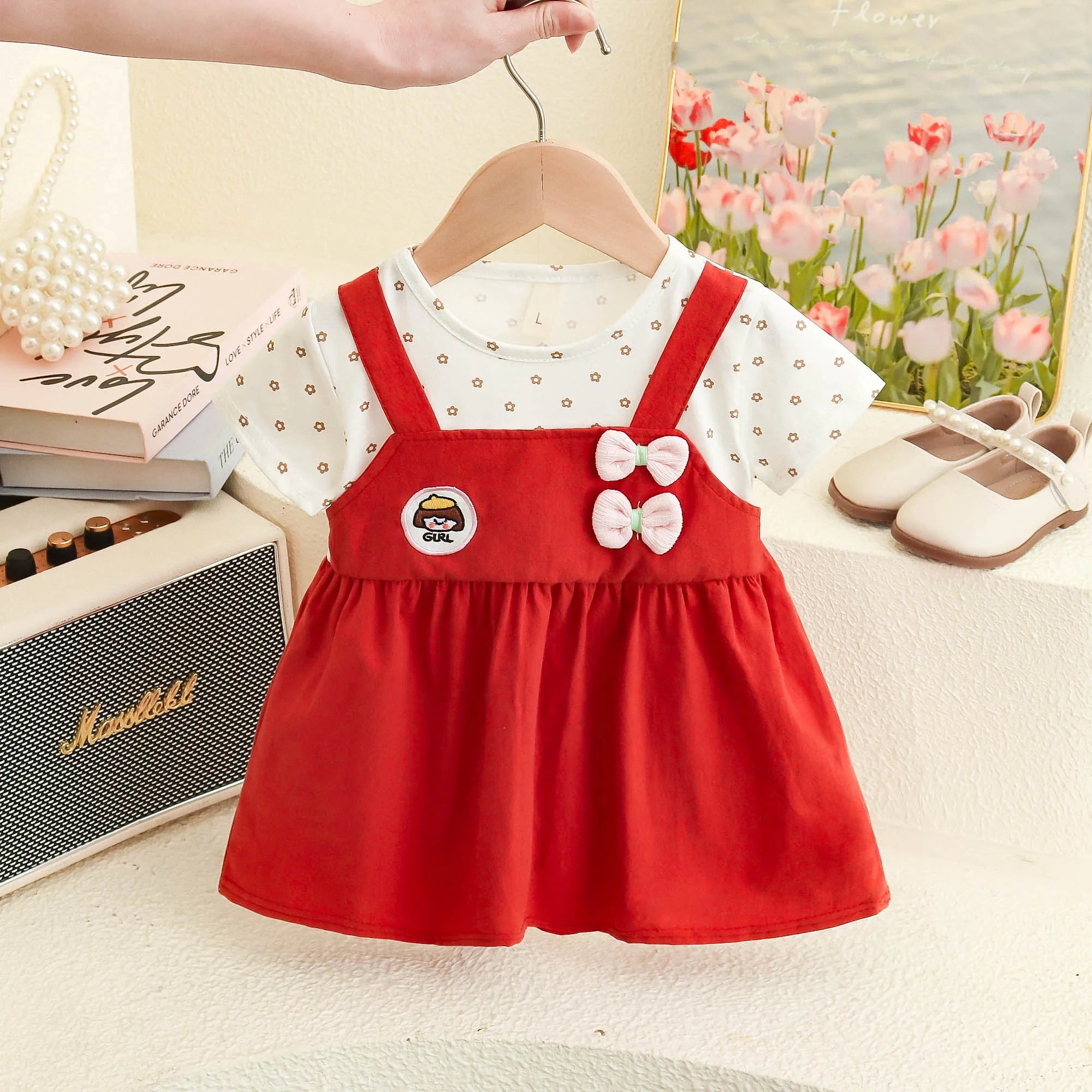 Happy New Year! Summer New Sweet Bow Baby Girl Dress, Small Floral Short Sleeved Children'S Clothing For 6-24 Months