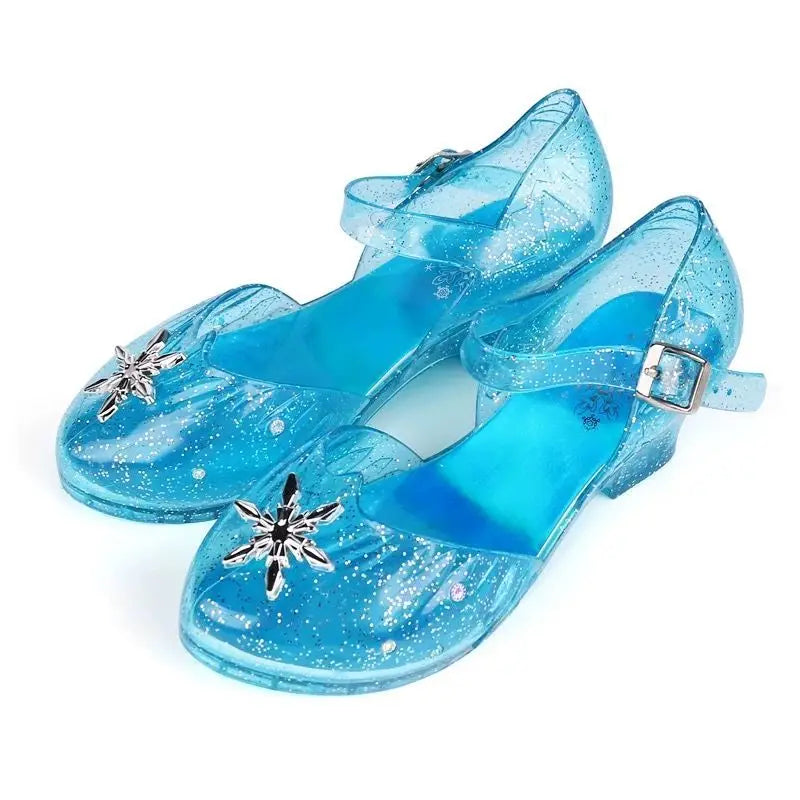 Children's Sandals Summer Crystal Shoes Classic Frozen Princess Elsa Jelly High Heels Party Dance Blue Shoes Size 26-35