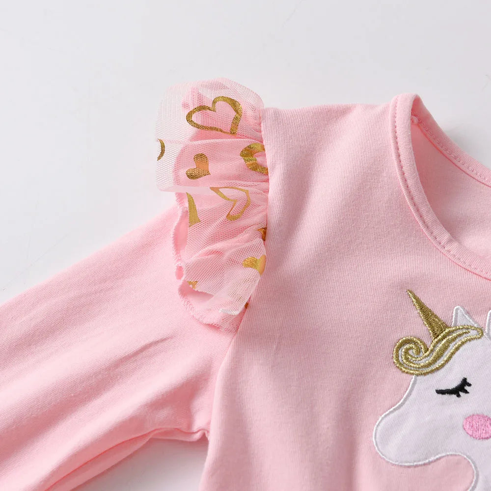 VIKITA Girls Princess Dress Unicorn Sequins Long Sleeve Autumn Dress Kids Birthday Party Wedding Tulle Dresses Children Clothing