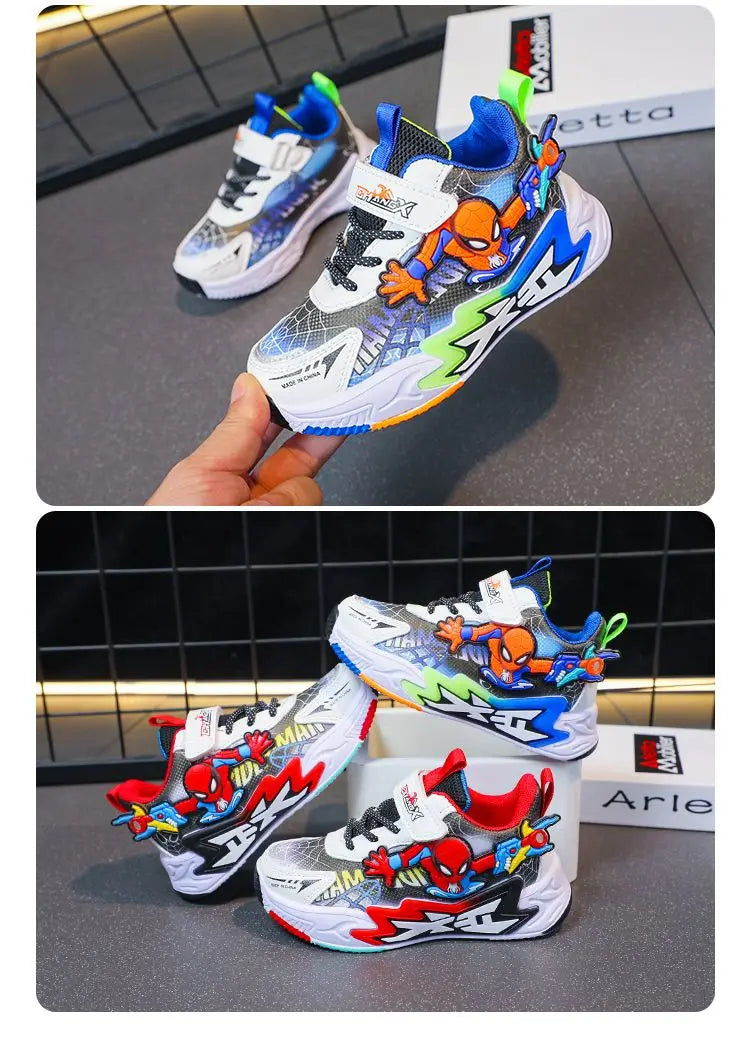 Kids'Casual Shoes Mesh Spider-Man Spring Shoes For Boys Flat Outdoor Basketball Anti-slip Breathable Blue Red Shoes Size 27-38