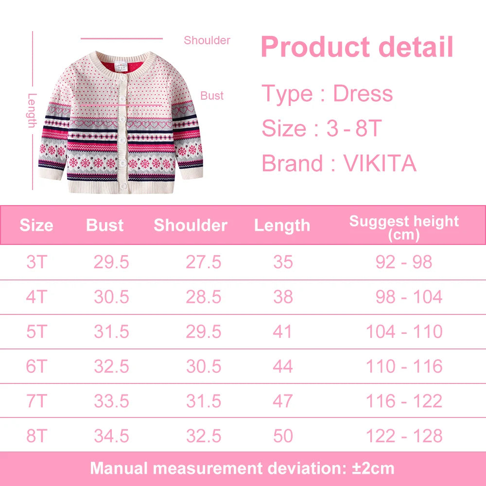 VIKITA Teenagers Cardigans Girls Snowflakes Heart Shape Striped Casual Fashion Cute Sweaters Kids Coat Outer Wear Tops Costumes