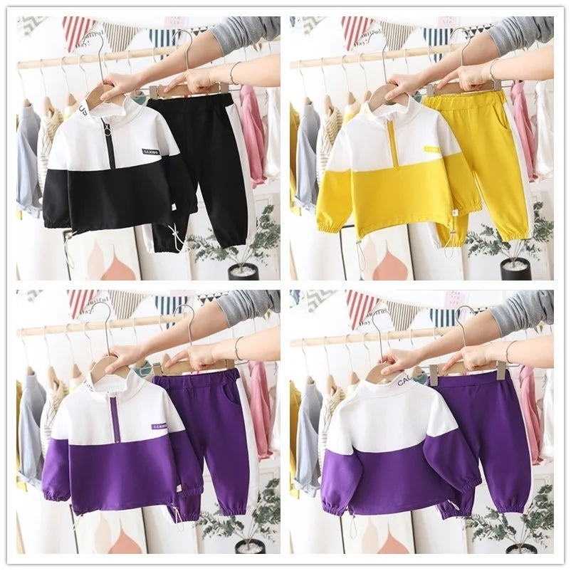 Fashion Children Clothing Spring Autumn Baby Girl Clothes Boys Solid Jacket Pants 2Pcs/Set Toddler Cotton Costume Kids Tracksuit