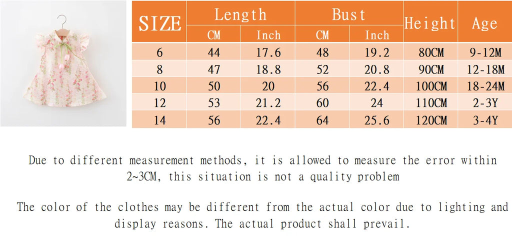 Summer New Chinese Retro Style Baby Girl Sleeveless Dress, Sweet Pink Tulip Children'S Clothing (9 Months -4 Years Old)