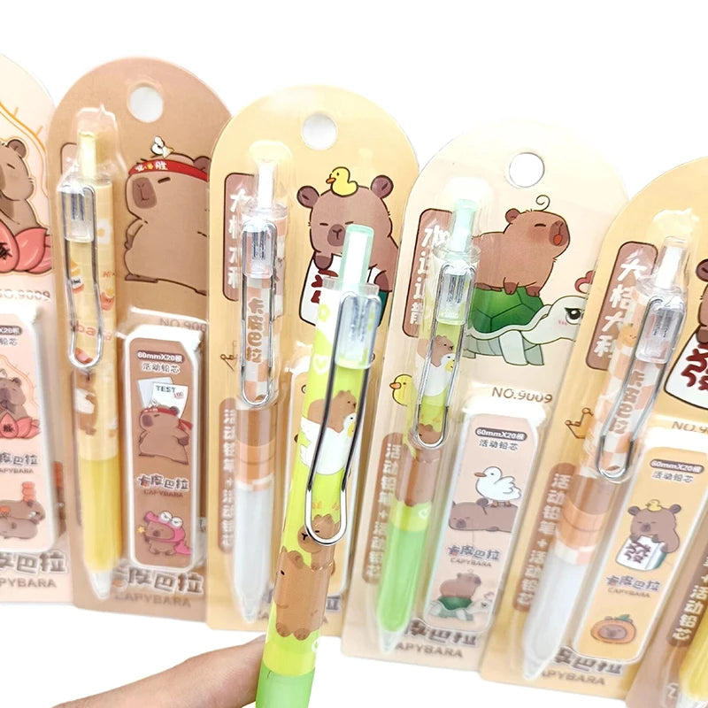 Kawaii Capybara Mechanical Pencil Set 0.5mm For Drawing, Writing, School, Office, Stationery Gift