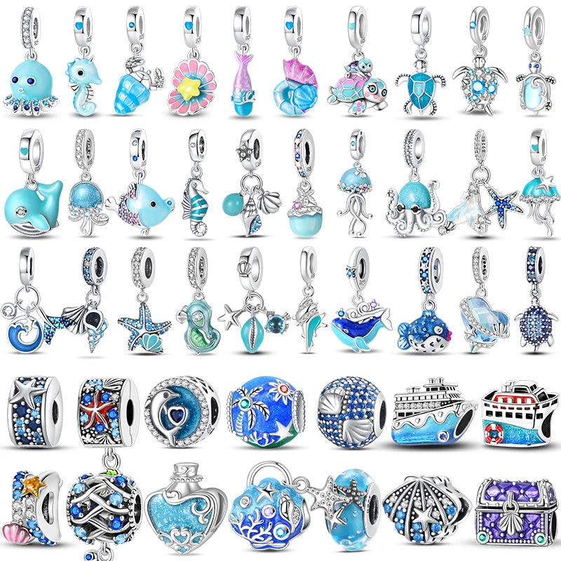 Hot Sale 925 Sterling Silver Ocean World Series Sea Turtle Starfish Little Crab Octopus Charms Bead Fit 925 Bracelet DIY Jewelry