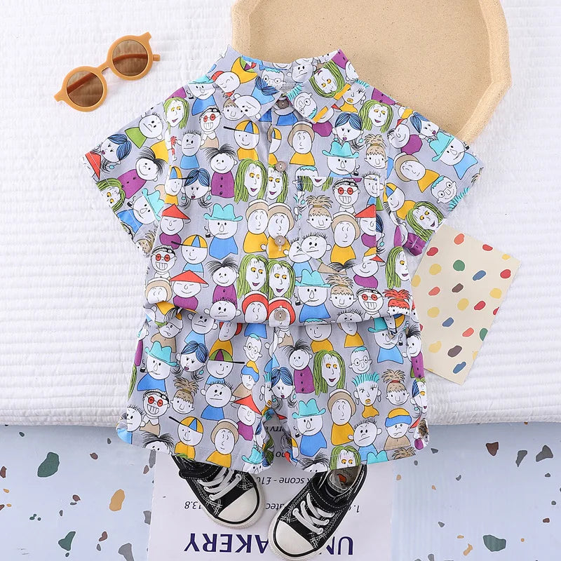 New Summer Baby Clothes Suit Children Boys Shirt Shorts 2Pcs/Sets Toddler Clothing Infant Casual Cartoon Costume Kids Tracksuits