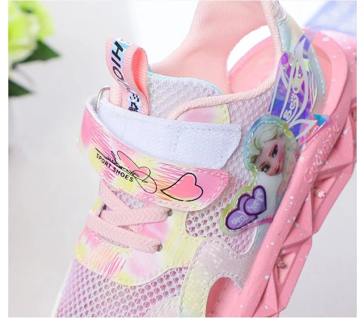 Disney Children's Sandals Women's Summer Girls' Sandals Led Lights Kids' Baby Princess Elsa Beach Pink Purple Shoes Size 22-37