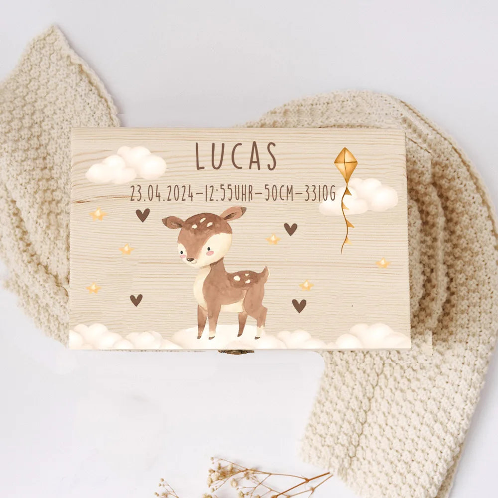 Baby Memory Box Custom Name Memory Boxes Animal Rainbow Print Wood Kid Memories Case Custom Child Birthday Shower Gift