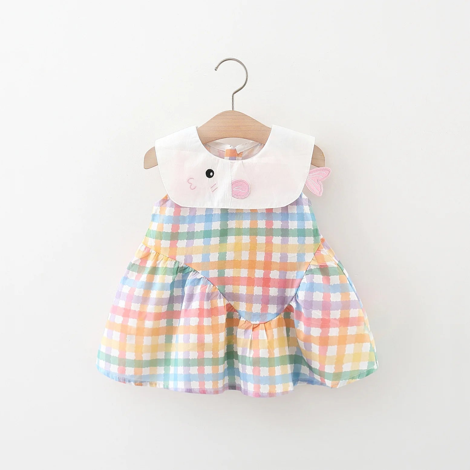 Summer New Cute Colorful Checkered Baby Girl Dress, White Collar Children'S Sleeveless Clothes (9 Months -3 Years Old)
