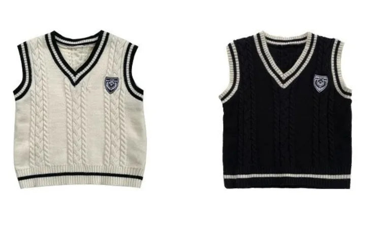 Boys' Knit Vest 2025 Spring Autumn New Preppy Style Kids' Outerwear Trendy Baby Boy Vest for School Casual Wear