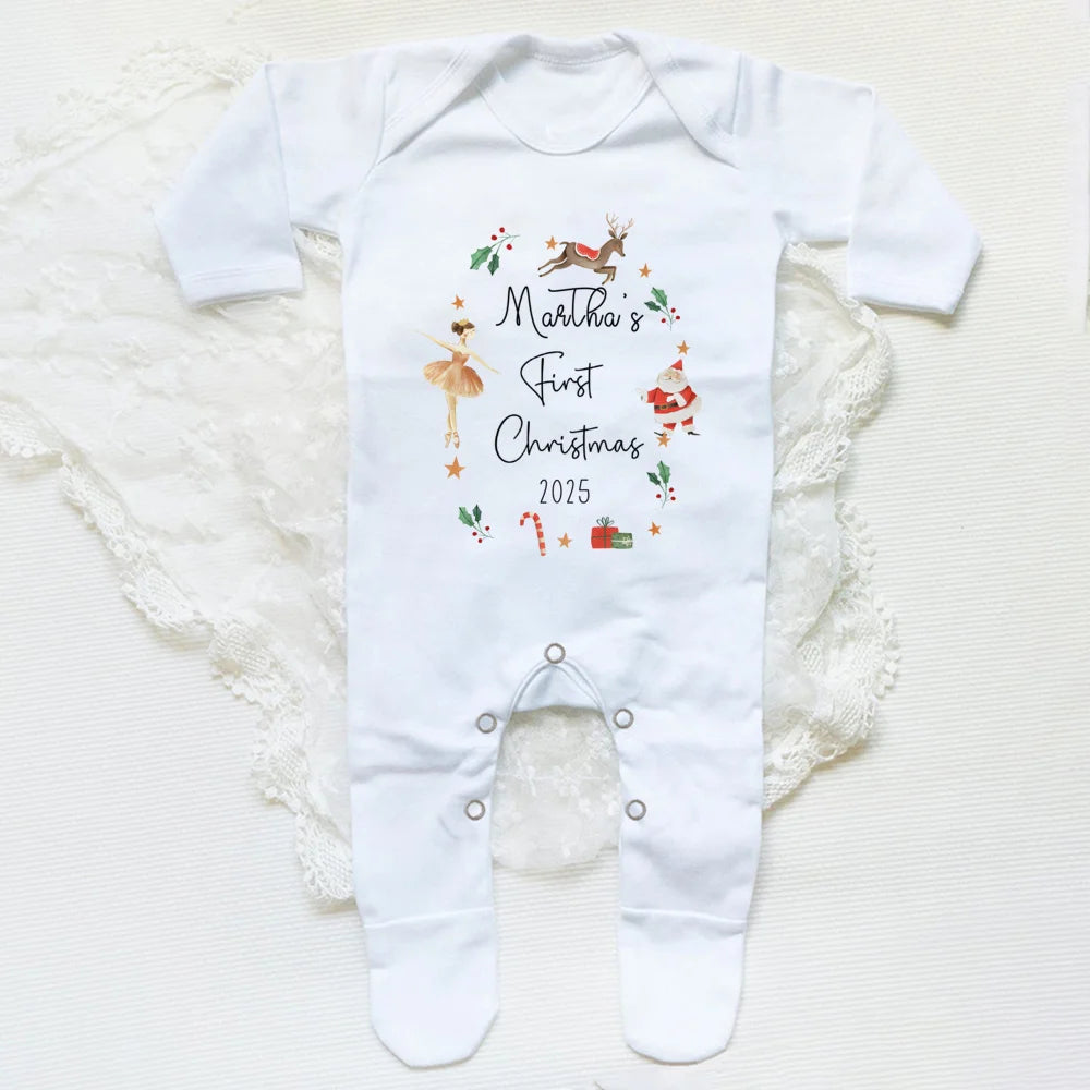 Personalised Baby's First Christmas Sleepsuit My 1st Christmas Pjs Baby Xmas Outfit New Year Holiday Baby Grow