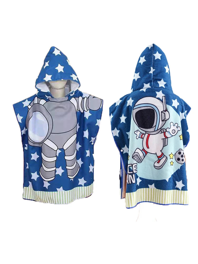 Microfiber Swim Washcloth Kid Hooded Poncho Beach Bath Towel Shark Pattern Quick Dry Changing Cape Bathrobe Child Swimming Towel